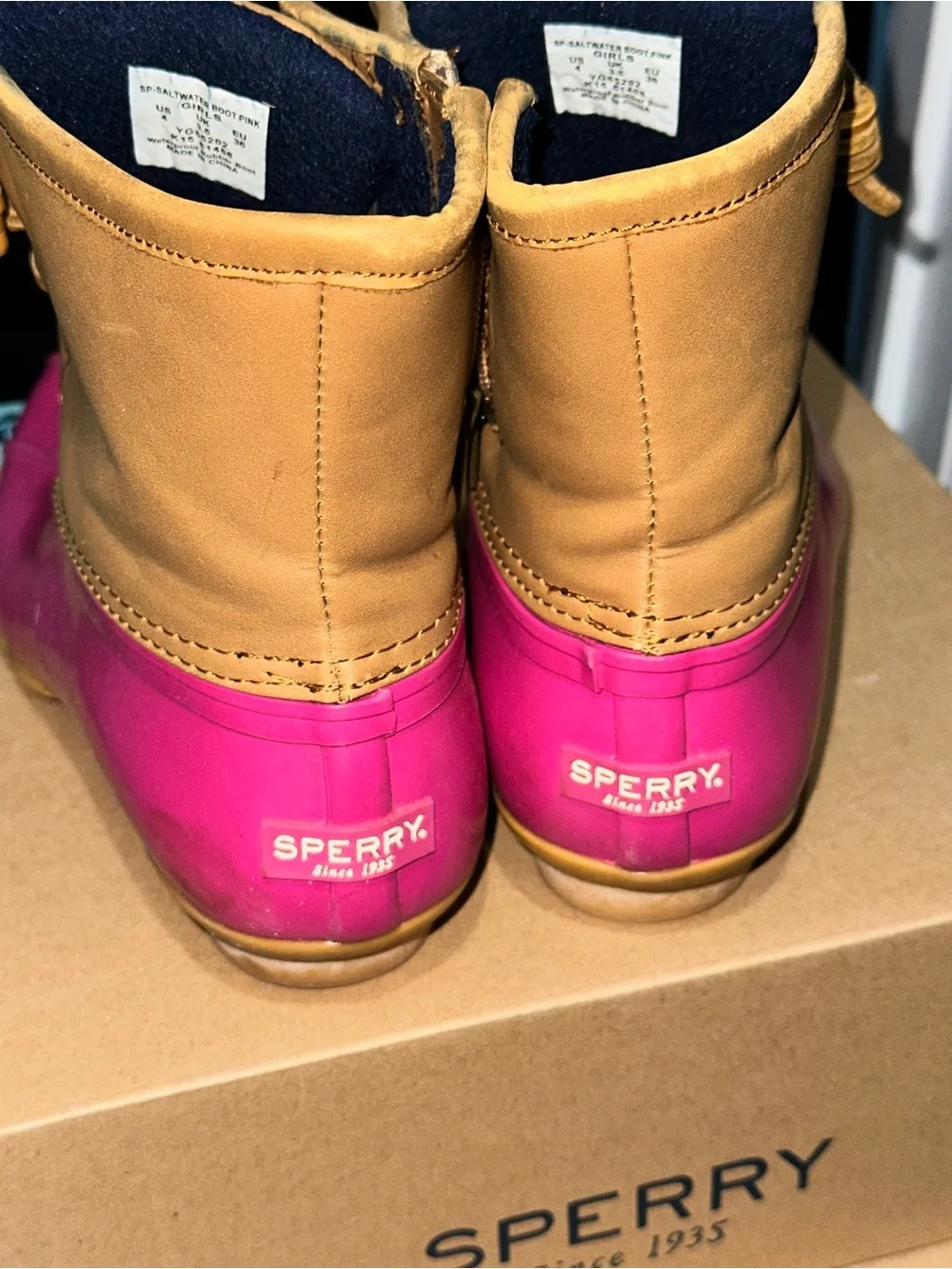 Sperry Kids Bright Pink and Tan Duck Boots
